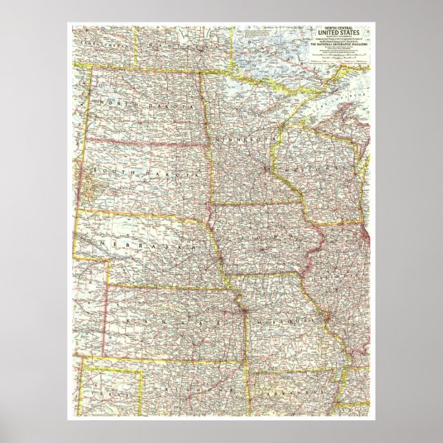 " USA: 1958 North Central United States MAP ... Poster (Front)