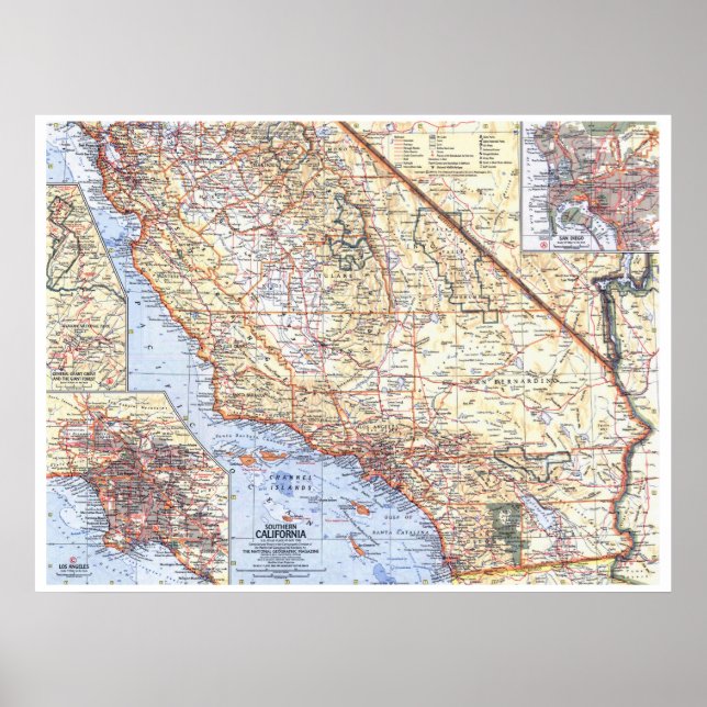 " USA: 1966 Southern California detailed map ... Poster (Front)