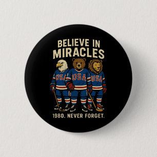 Usa 1980 Ice Hockey Retro Animals 6 Cm Round Badge