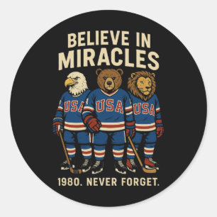 Usa 1980 Ice Hockey Retro Animals Classic Round Sticker
