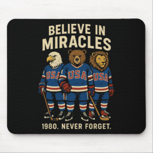 Usa 1980 Ice Hockey Retro Animals Mouse Mat