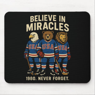 Usa 1980 Ice Hockey Retro Animals Mouse Mat