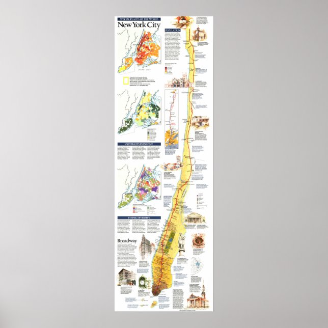 " USA: 1990 New York MANHATTAN map ... Poster (Front)