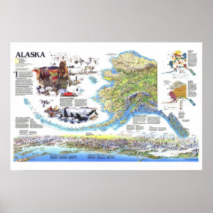 " USA: 1994 ALASKA map with animals ... Poster