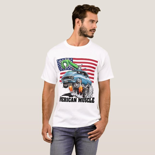 USA 1 Monster Hot Rod (blue) American Muscle T-Shirt (Front Full)