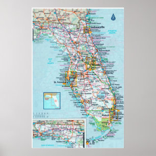" USA: 2015/heute Florida - Detaillierte Landkarte Poster