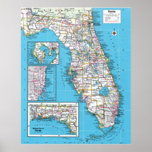 " USA: 2015/heute Florida - Detaillierte Landkarte Poster