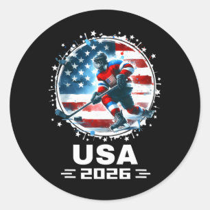 Usa 2026 Hockey American Flag Women Men Kids Hocke Classic Round Sticker