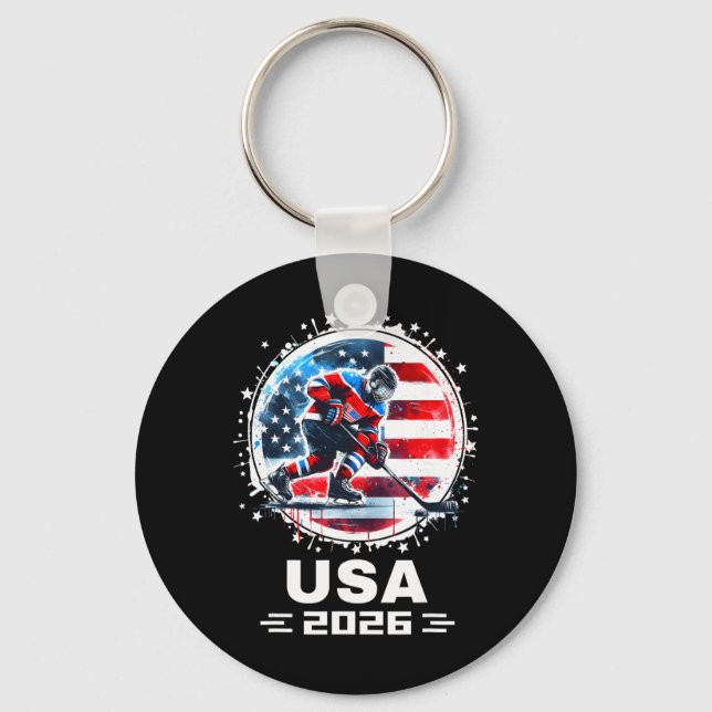 Usa 2026 Hockey Shirt For Men Women Kids Hockey 20 Key Ring (Front)
