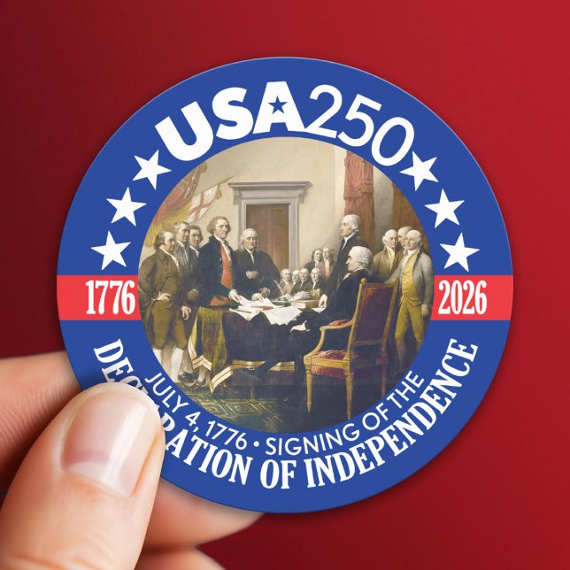 USA 250 - 1776-2026 - Declaration of Independence Classic Round Sticker (USA 250 - America's 250th Celebration 1776-2026)