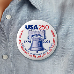 USA 250 - 1776-2026 - Liberty Bell Red White Blue 6 Cm Round Badge