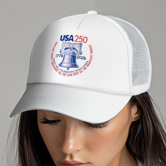USA 250 - 1776-2026 - Liberty Bell Red White Blue Trucker Hat (USA 250 Trucker Hat - Celebrate America)