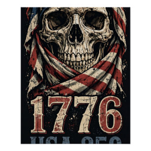 USA 250 1776 Skull Vintage Poster