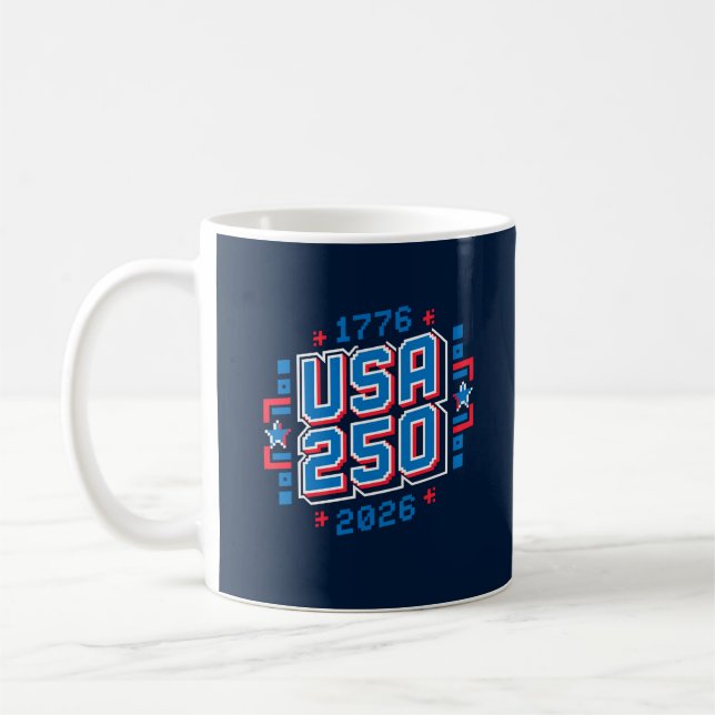 USA 250 – 1776 to 2026 Pixel Art Coffee Mug (Left)