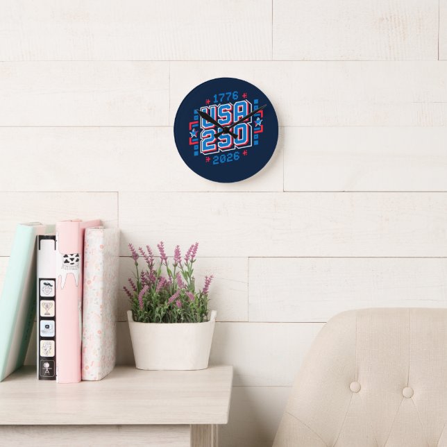 USA 250 – 1776 to 2026 Pixel Art Round Clock (Reading Room)
