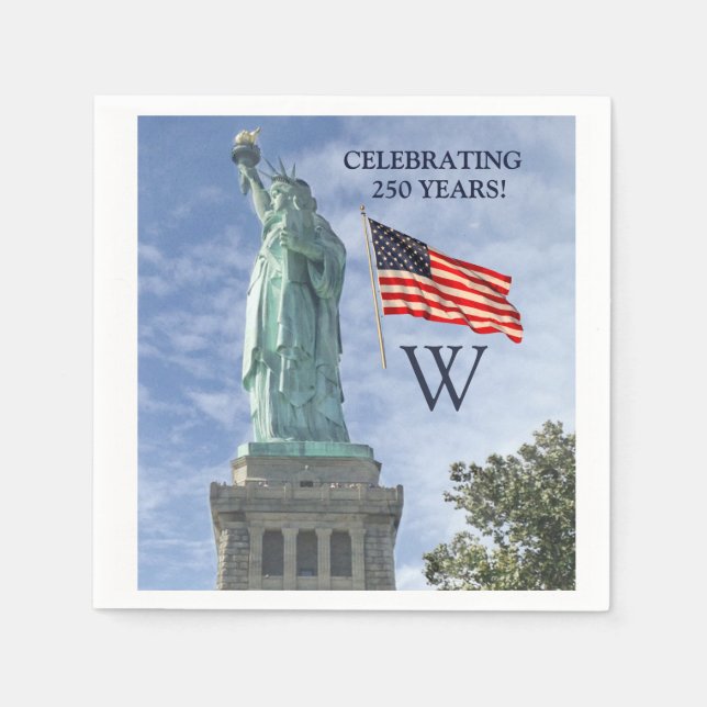 USA 250 American Flag Statue of Liberty Monogram  Napkin (Front)