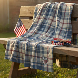 USA 250 American Plaid Shield Motif ID1301 Fleece Blanket