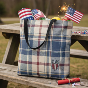 USA 250 American Plaid Shield Motif ID1301 Tote Bag