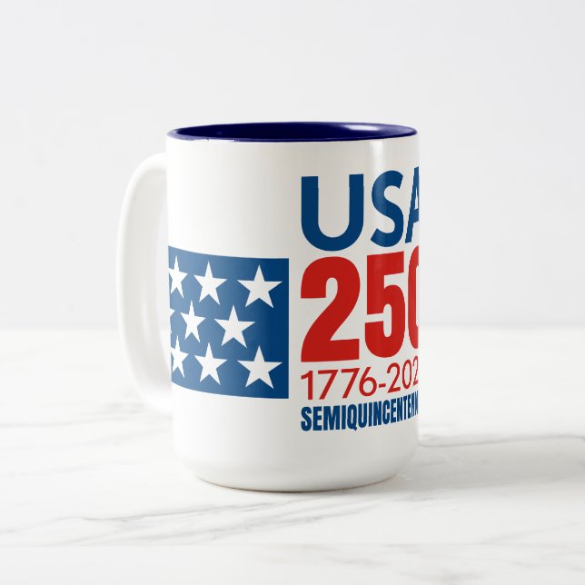 USA 250 - America's 250th Birthday - Stars Stripes Two-Tone Coffee Mug (Front Left)