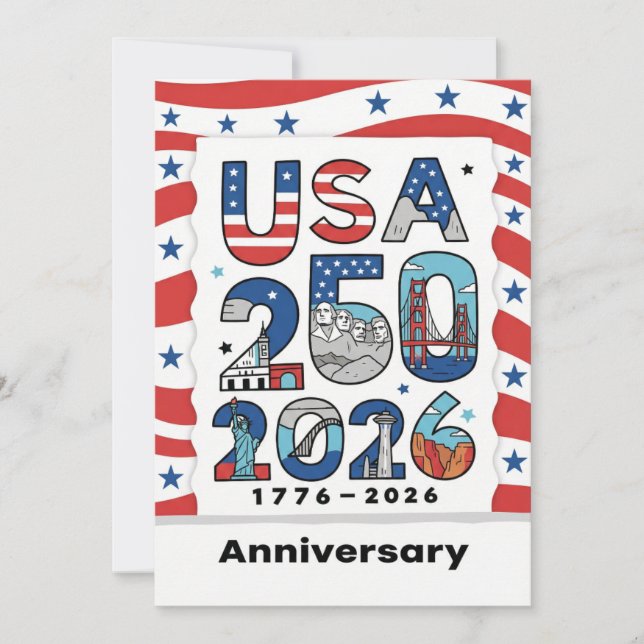 USA 250 Anniversary Patriotic American History Holiday Card (Front)