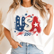 USA 250 Brush Stroke Stars Red White Blue