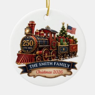 USA 250 Christmas Train Custom Family Ornament