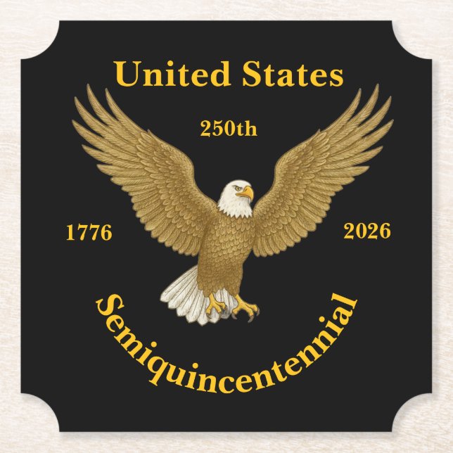 USA 250 Elegant Black Paper Coasters (Front)