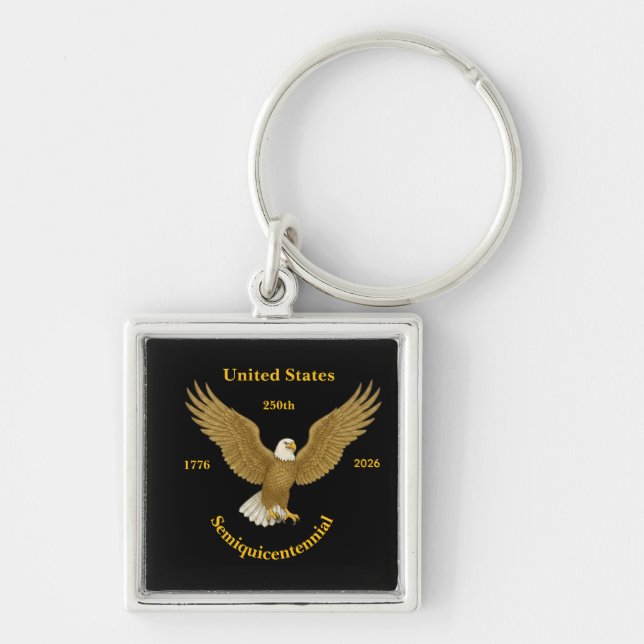 USA 250 Elegant Black With Aluminum Frame Keychain (Front)