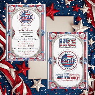 USA 250 Freedom Silver Anniversary Red White Blue Invitation