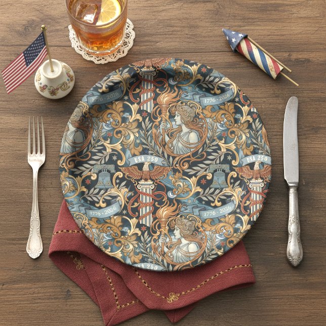 USA 250 Liberty Art Nouveau Pattern ID1302 Paper Plate (Creator Uploaded)