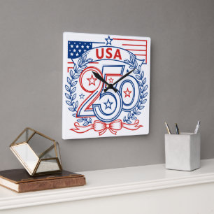 USA 250 Patriotic Anniversary Emblem Design Square Wall Clock