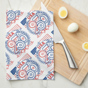 USA 250 Patriotic Anniversary Emblem Design Tea Towel