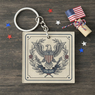 USA 250 Patriotic Eagle Heritage Motif Crm ID1299 Key Ring