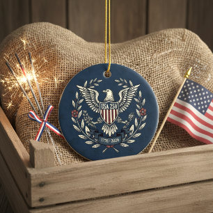 USA 250 Patriotic Eagle Heritage Motif Navy ID1299 Ceramic Tree Decoration