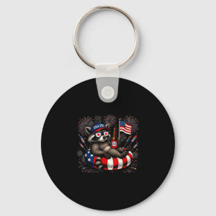 Usa 250 patriotic racoon drinking beer sunglasses key ring