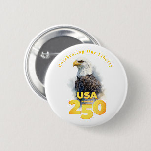 USA 250: Watercolor Bald Eagle & Gold 6 Cm Round Badge