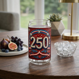 USA 250 Year Anniversary Stars and Stripes Vintage Can Glass