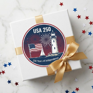 USA 250 Year Independence Flag Lighthouse Nautical Classic Round Sticker