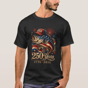 USA 250 Years 1776 2026 American Flag Bass Fishing T-Shirt