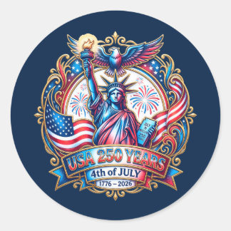 USA 250 years 4th of July 1776-2026 Classic Round Sticker