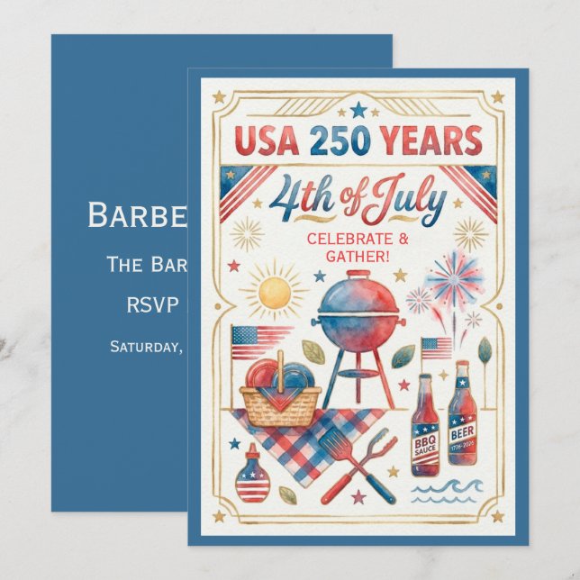 USA 250 Years 4th of July BBQ Invitation (Front/Back)