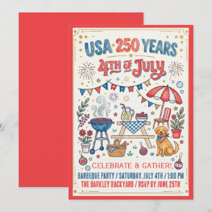 USA 250 Years 4th of July BBQ Invitation