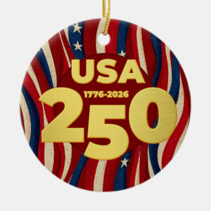 USA 250 Years American Flag July 4th 2026 Ceramic Tree Decoration