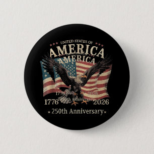 USA 250 Years Anniversary 1776 2026 Patriotic 6 Cm Round Badge