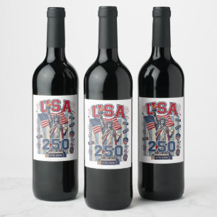 USA 250 Years Anniversary Freedom 4th of July Wine Label