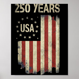 USA 250 Years Anniversary Vintage American Flag Poster