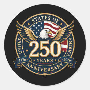 USA 250 Years Celebration: America 1776–2026 Classic Round Sticker