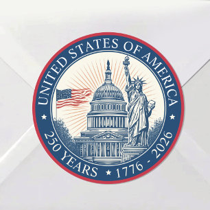 USA 250 Years Freedom America's Semiquincentennial Classic Round Sticker