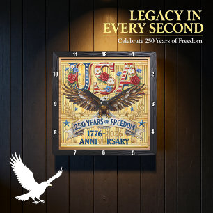 USA 250 Years Freedom Anniversary Square Wall Clock