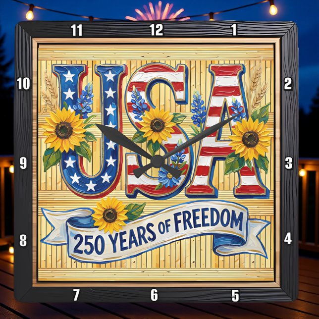 USA 250 Years Freedom Sunflower Square Wall Clock (Creator Uploaded)